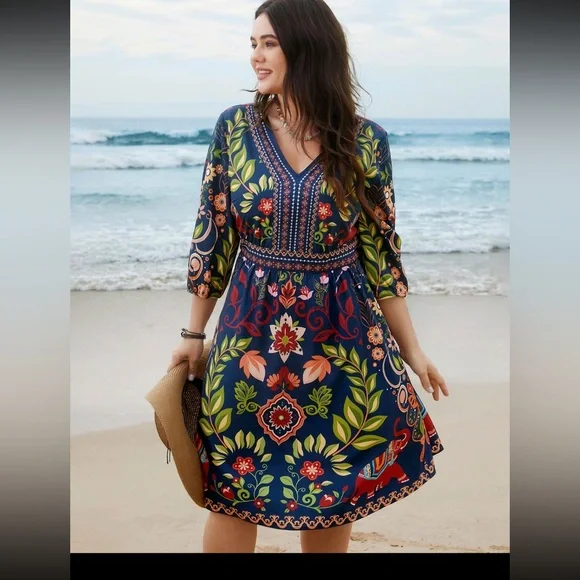 BloomChic - Colorful Boho Dress with Pockets
Midi Dress- 14/16 -like new - Picture 6 of 8